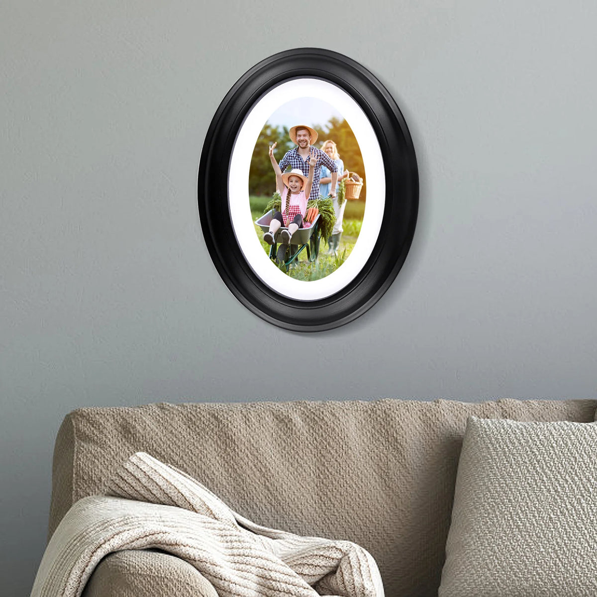 cadre photo ovale noir blanc relief décoratif classique mural photo frame support instructions