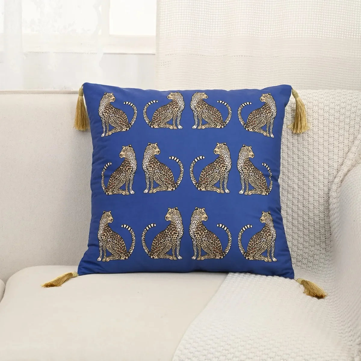 taie d'oreiller carrée léopard doré vintage tassel adhésif décorative verte noire polyester coton 45x45cm