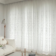 rideaux blancs tulle brodé motifs floraux élégants classiques translucides fenêtres