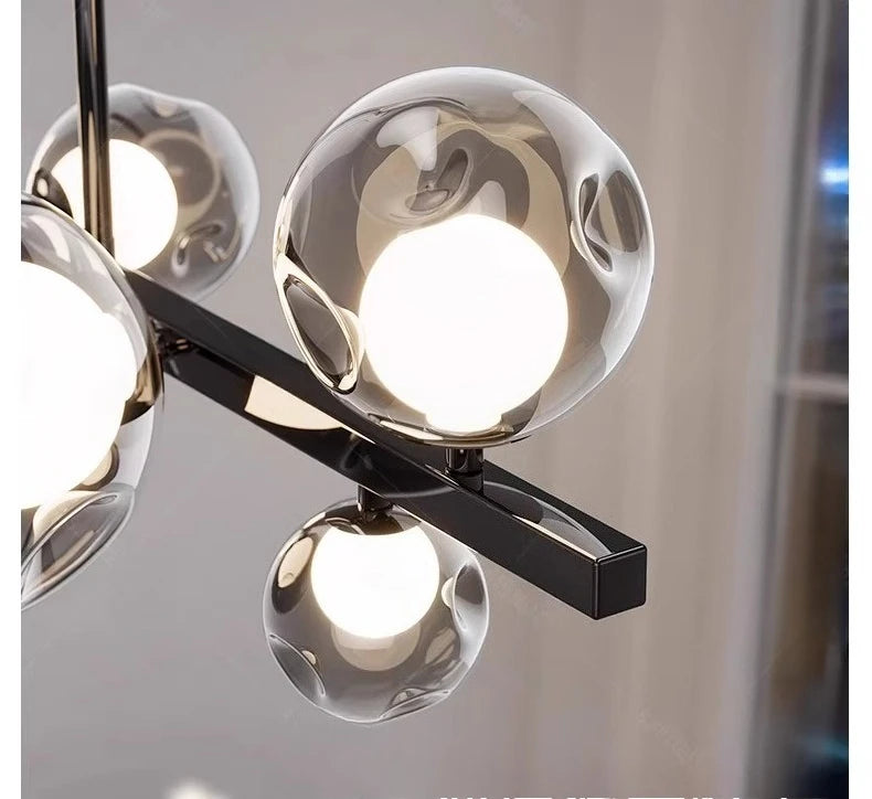 lampe suspendue moderne sphères translucides noir argenté scandinave interrupteur bouton led