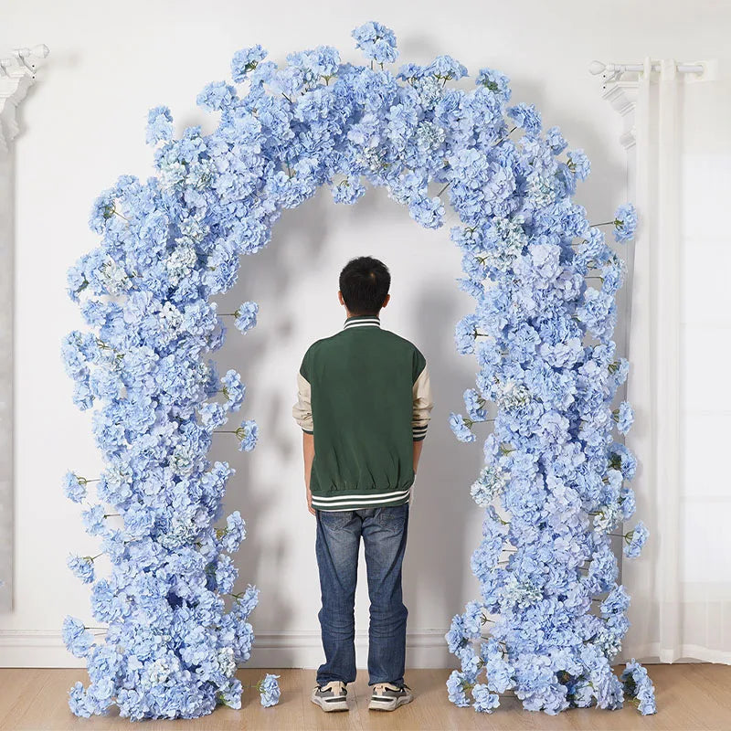 Décoration mariage arche fleurs artificielles bleu soie élégante extérieure anniversaire backdrop