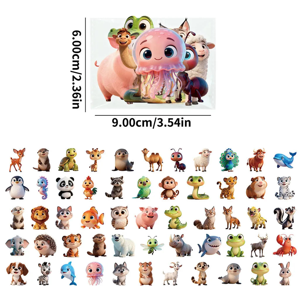 autocollants animaux dessin animé mignons variés cartoon adhésifs collection enfant decoration educative stickers transparents