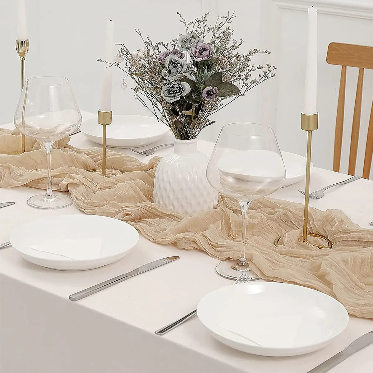 ruban table moderne rayures horizontales bleu clair beige vert olive 90x180cm festifs assiettes fourchettes