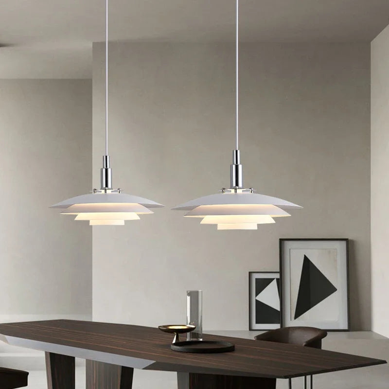 lampe suspendue moderne minimaliste blanc multi niveaux opacité tringle salon chambrehôtel
