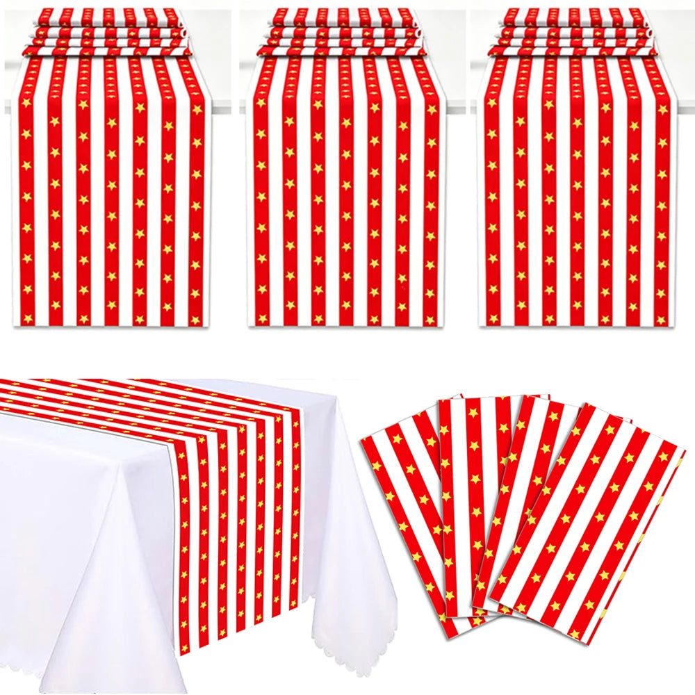 chinois rouge blanc rayures étoiles festif anniversaire enfant décoration table nappe jetable