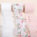 ruban décoratif classique fleurs feuilles franges blanc rose vert bleu marron adhésif 5mètres largeur4cm