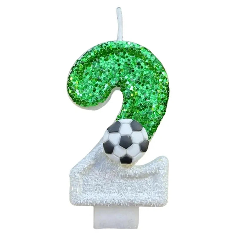 bougies anniversaire forme chiffres vert paillette ballon football clips décoratives thème sportifs numérotation enfants