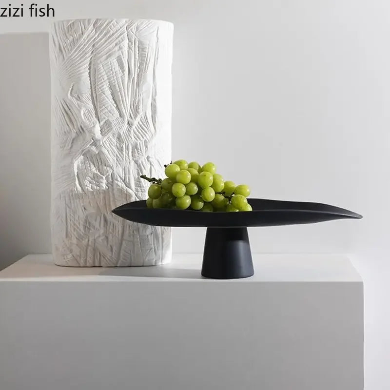 support fruits céramique blanc noir moderne assiette dessert gâteaux collations rangement plateau lisse