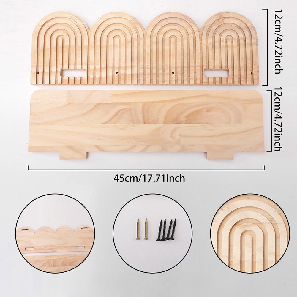 étagère murale bois naturel arc cercle bohème minimaliste scandinave chambre salon decoration
