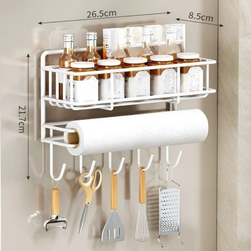 organisateur mural étagère réfrigérateur noir clips adhésifs rangement moderne papier aluminium bouteilles gobelets pinceaux