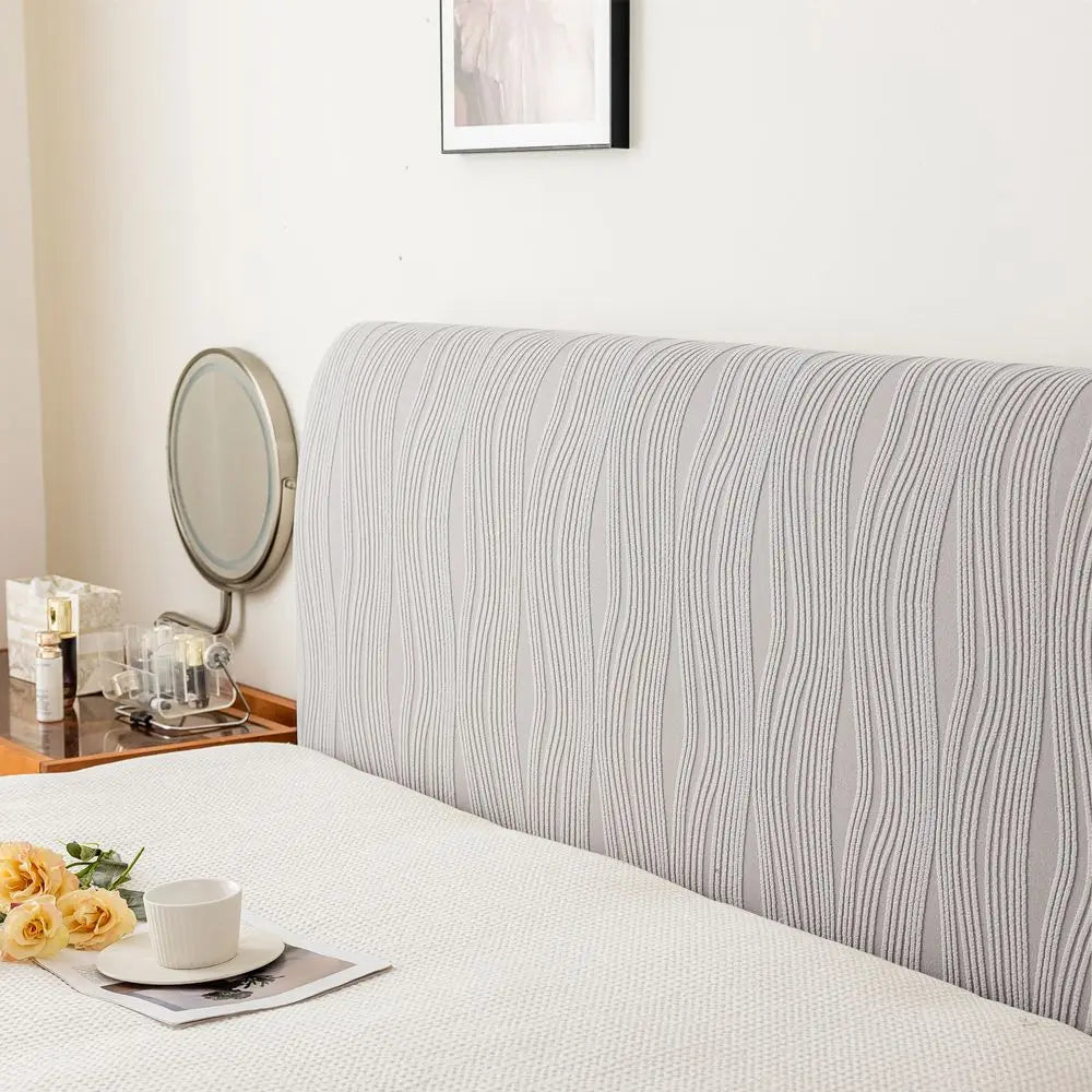 couvre tête lit moderne rayures horizontales beige clair anti salissure adhésif polyestere