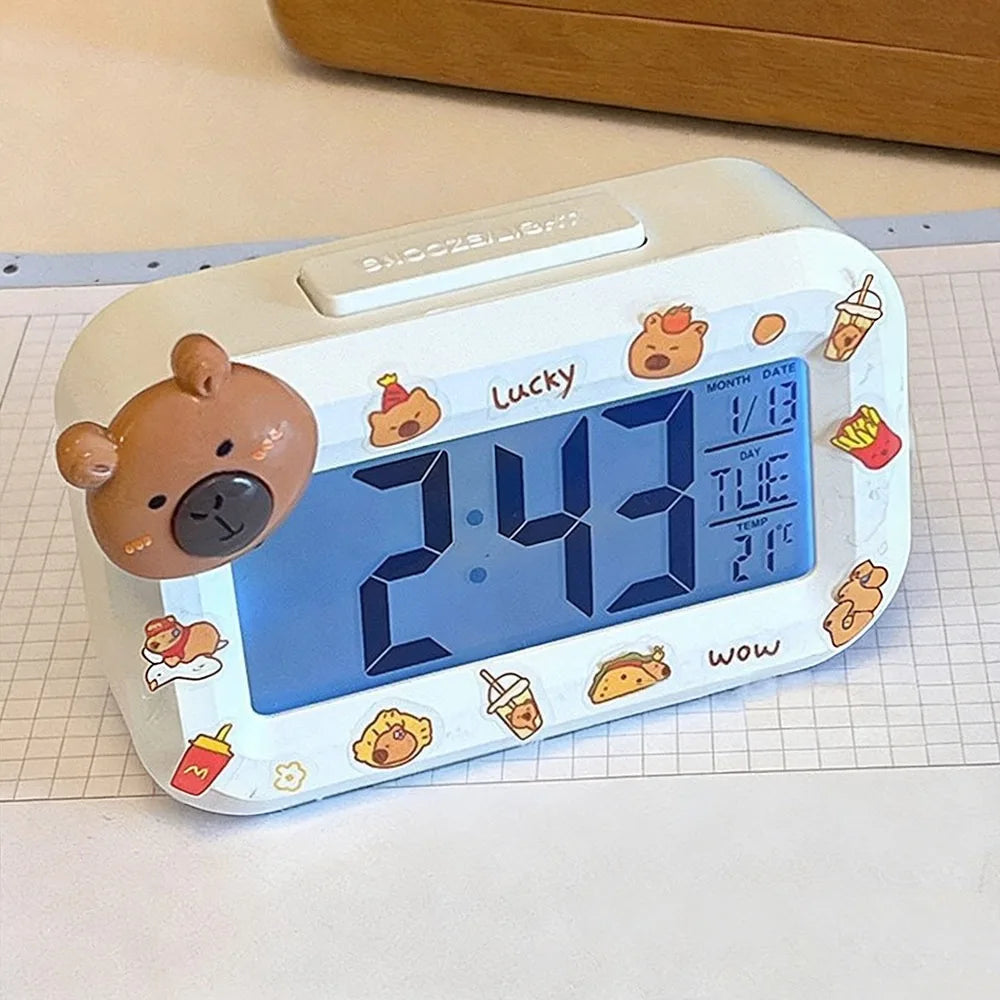 horloge numérique led dessins animés personnages mignons blanc rose marron moderne heure date jour