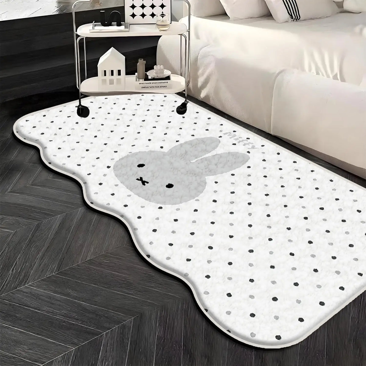 tapis kawaii miffy bleu blanc points visage lapin moderne 40x120cm 50x120cm absorbant eau resistant