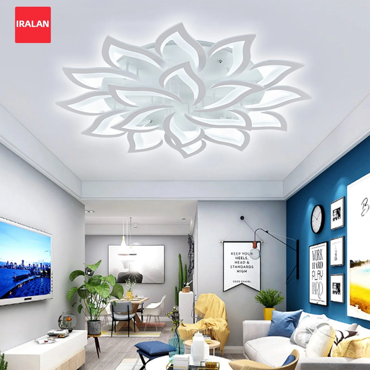 plafonnier led moderne fleur lotus blanc éclairage intérieur télécommande opacité lumineux facile