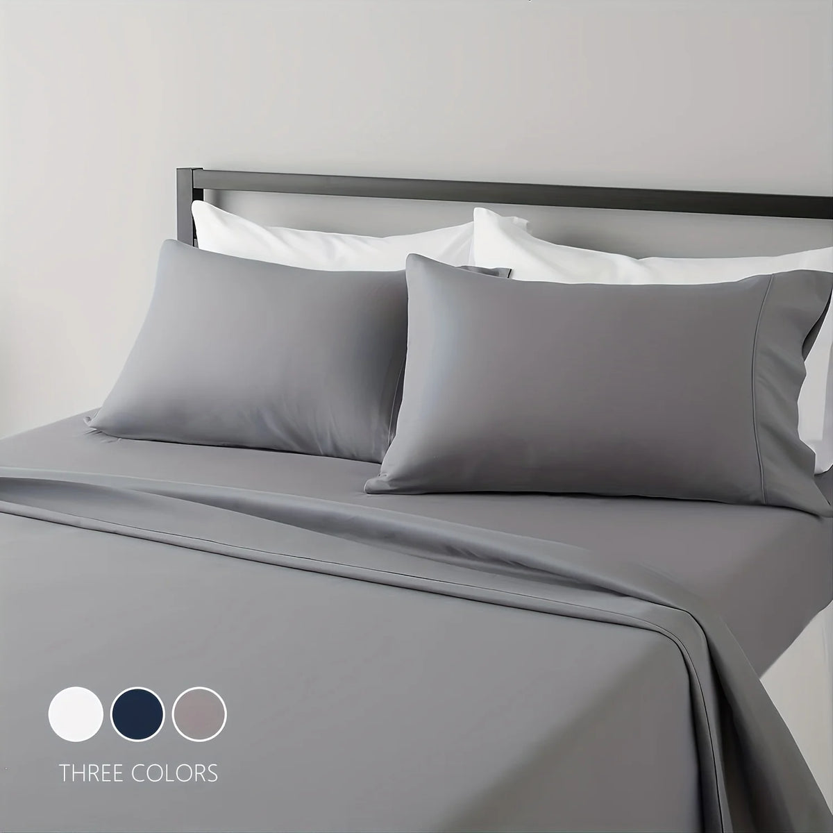 draps microfibre gris bleu marine blanc taies doreillers solides modernes hiver été machine laver