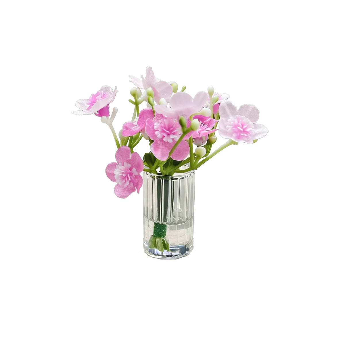 bouquet fleurs violet rose blanc verre transparent vase minimaliste decoration intérieure artificiel simple