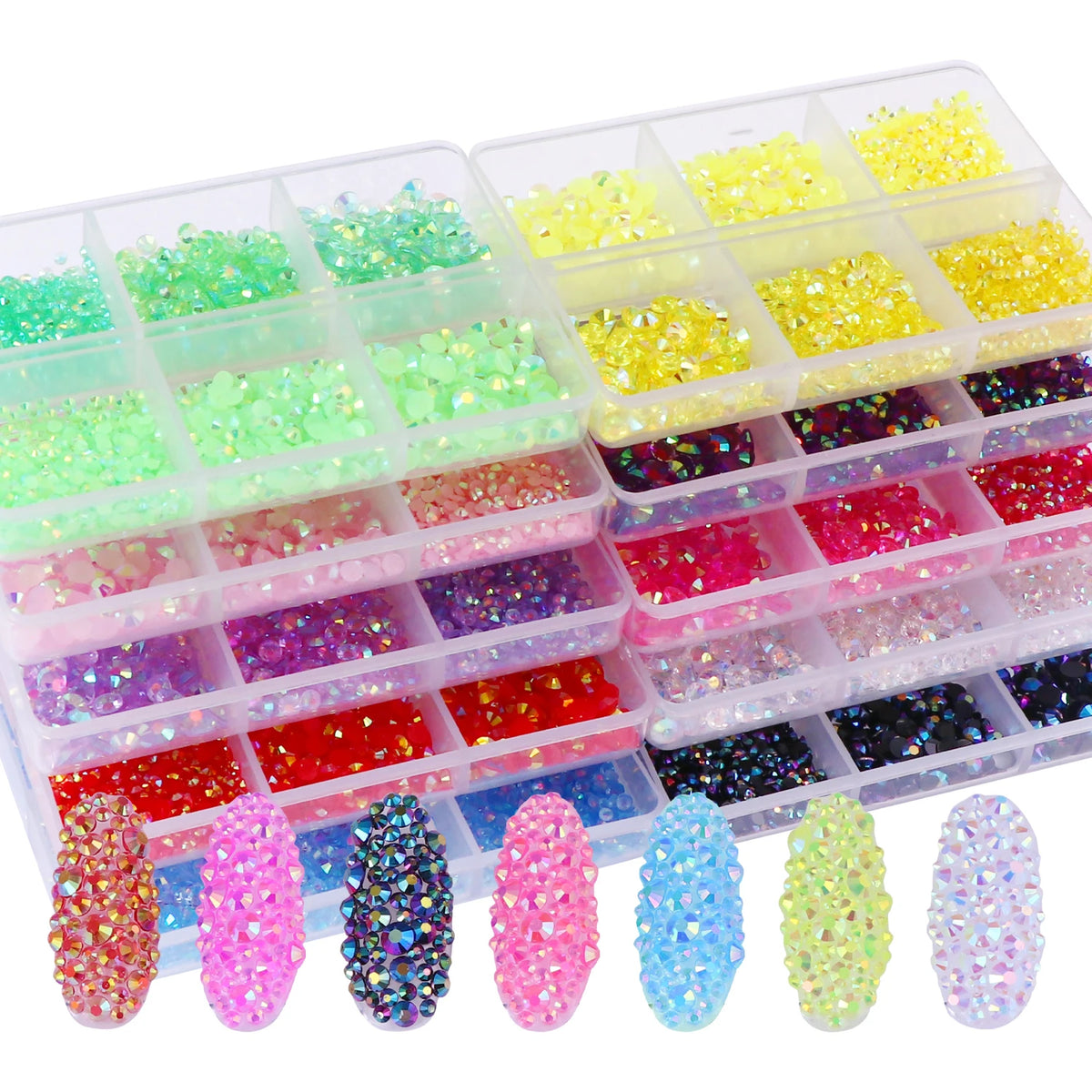 résine multicolores brillantes 4mm 3mm 2mm décoratives nail art bricolage 1000 pièces box