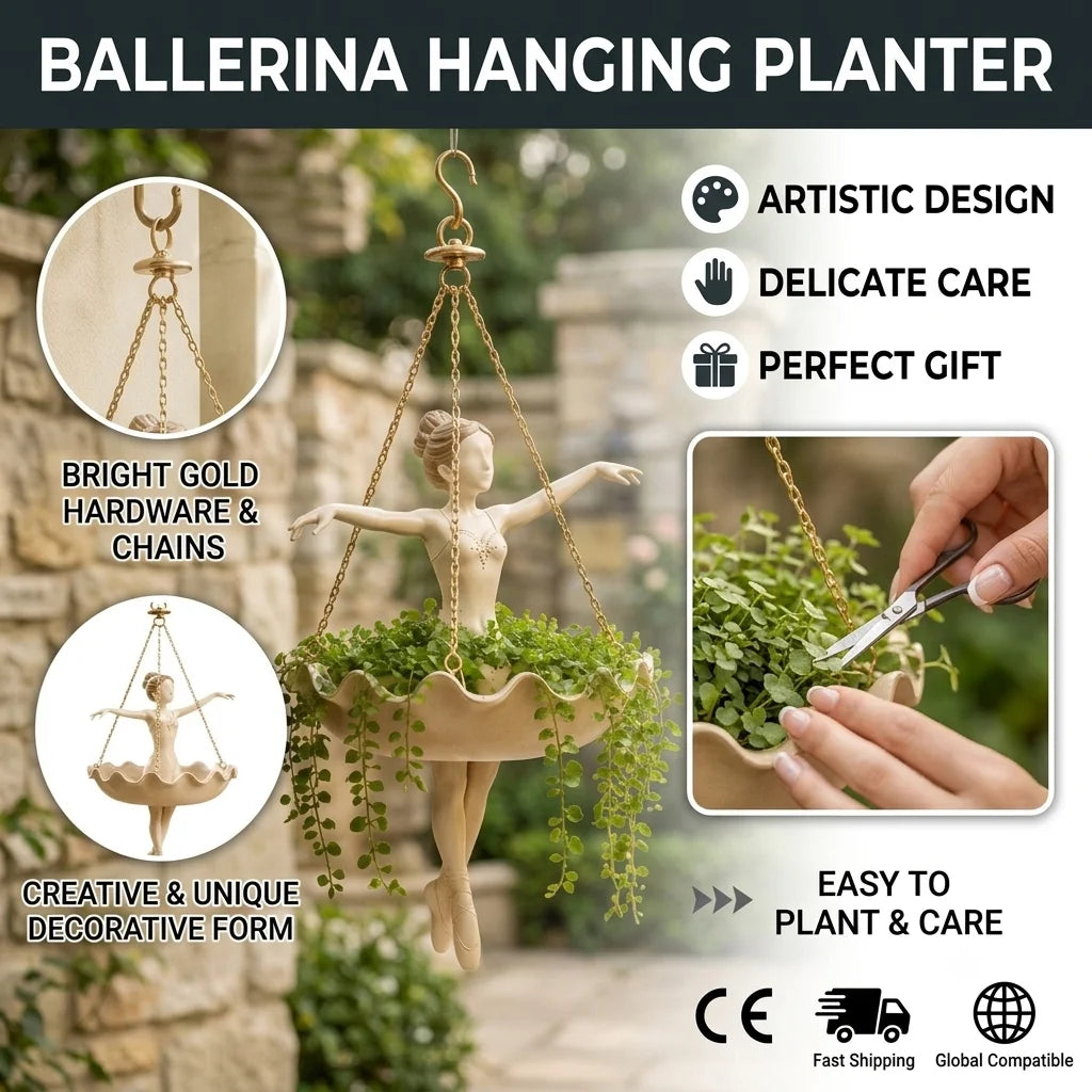 pot suspendu ballerine porcelaine plantes grimpantes décoration intérieure chaînes dorées élégant artistiqueOpaqueFeuillageTraçant