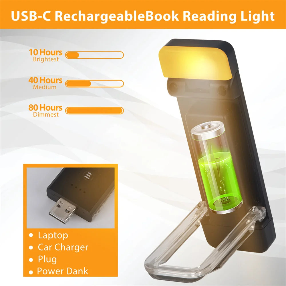 lampe lecture rechargeable usb noir moderne clips boutons contrôle