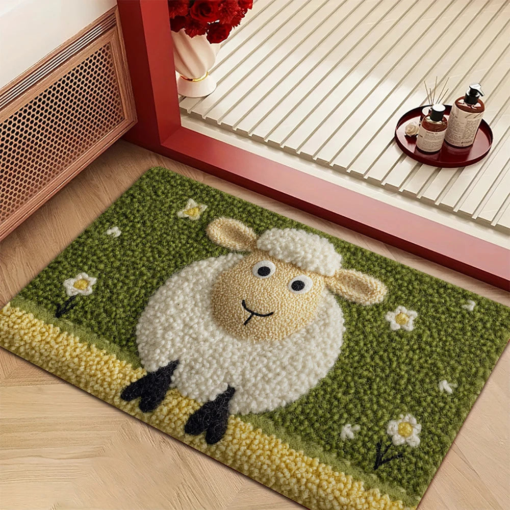tapis cartoon antidérapant chien lunettes béret moderne salon enfant Jaune Noir Rouge Bleu