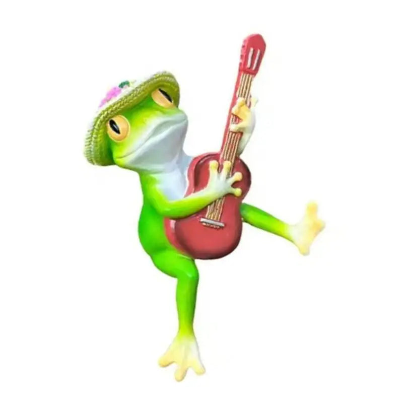 statue grenouille jouant guitare décoration jardin verte humoristique moderne chapeau paille