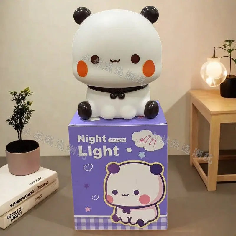 veilleuse kawaii panda blanche marron détails mignon enfantine piles chambre enfants