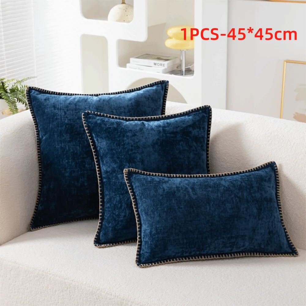 taies d'oreiller velours côtelé couleurs unies chic bordures décoratives polyester dimensions 30x50cm 45x45cm