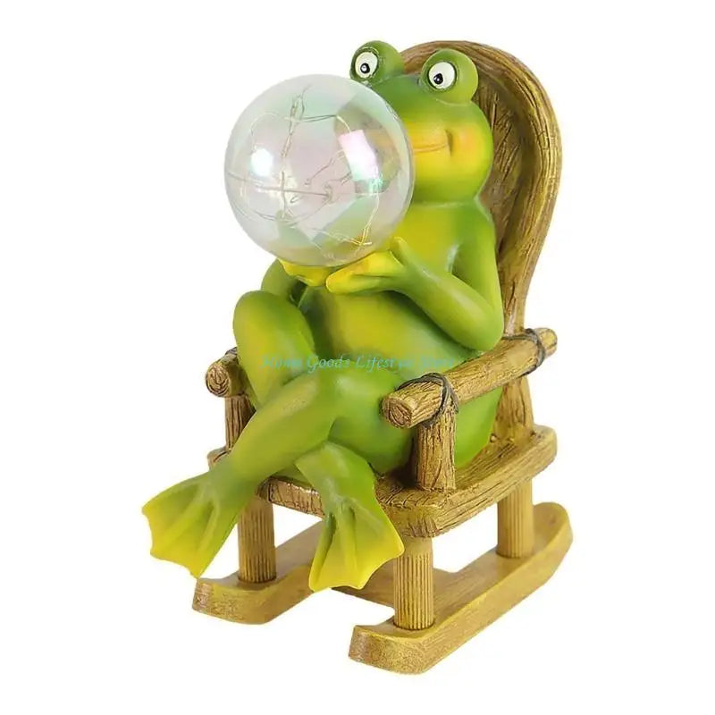 figurine grenouille résine verte fauteuil lumineux jardin décoration animaux scintillement led extérieur fantaisiste