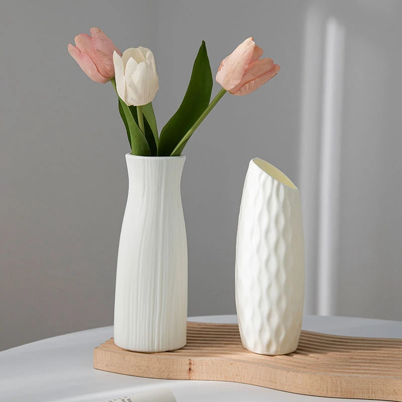 vase décoratif moderne plastique blanc rose bleu fleurs artificielles maison