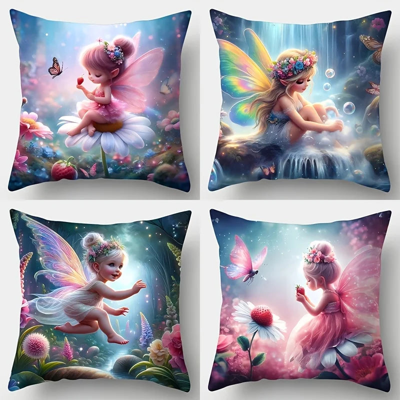 taies d'oreiller fleurs fée papillons motifs floraux couleurs vives lit décoration fantaisie magique polyester
