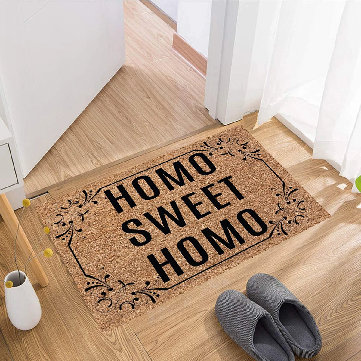 tapis bienvenue marron noir floral antidérapant moderne humoristiqueintérieur porte