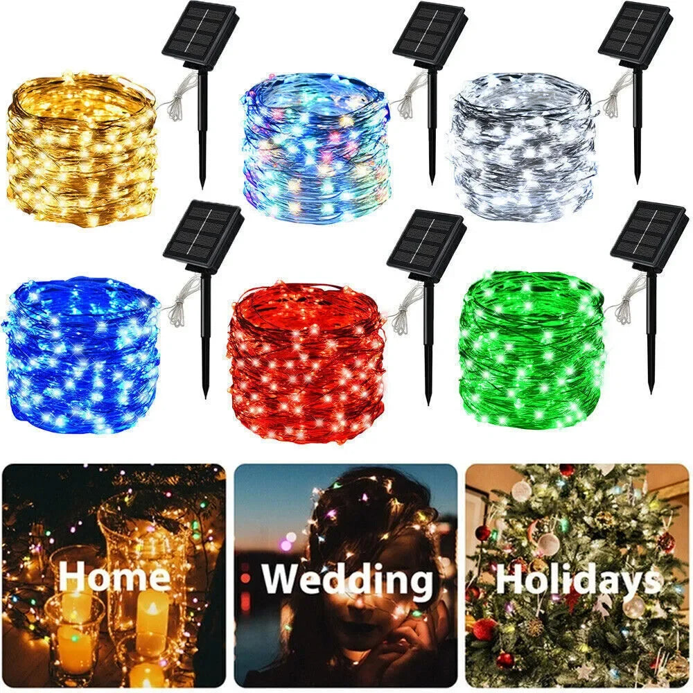 guirlande lumineuse solaire extérieur décoration jardin fête led couleur bleu rouge vert blanc décoratif