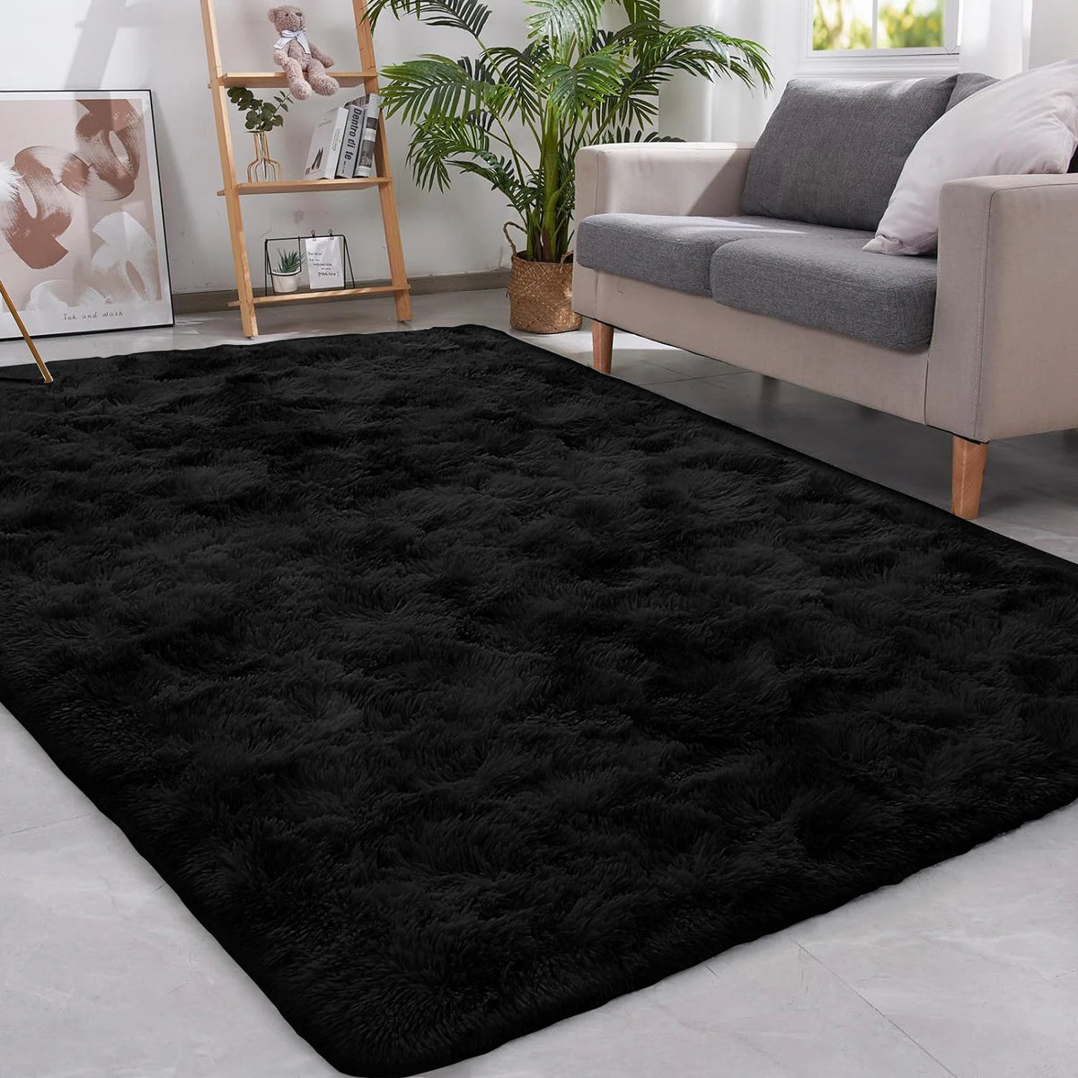 tapis gris clair peluche épaisse doux moelleux moderne 120x160cm 160x230cm chambre salon