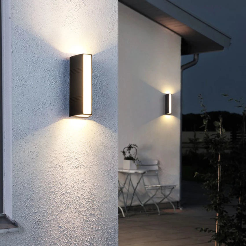 applique murale moderne led noire verre trempé ip65 7cm 37cm salon extérieur