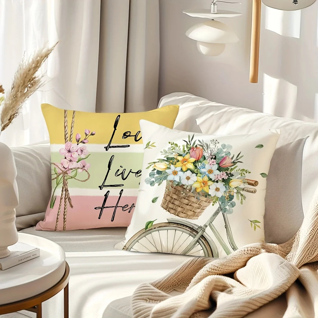 housse coussin floral inspirant moderne polyester peachskin 40x40 45x45 50x50 60x60 opaque motifs fleurs