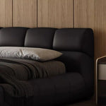 lit double moderne noir simili cuir cadre tête lit chambre coucher maison