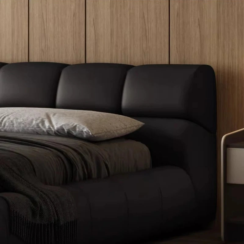 lit double moderne noir simili cuir cadre tête lit chambre coucher maison