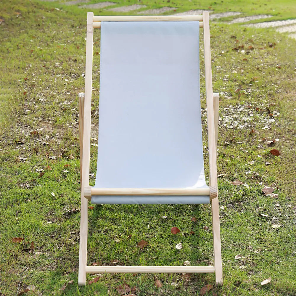 chaise longue pliable bois massif toile rayée plateau d'appoint plage