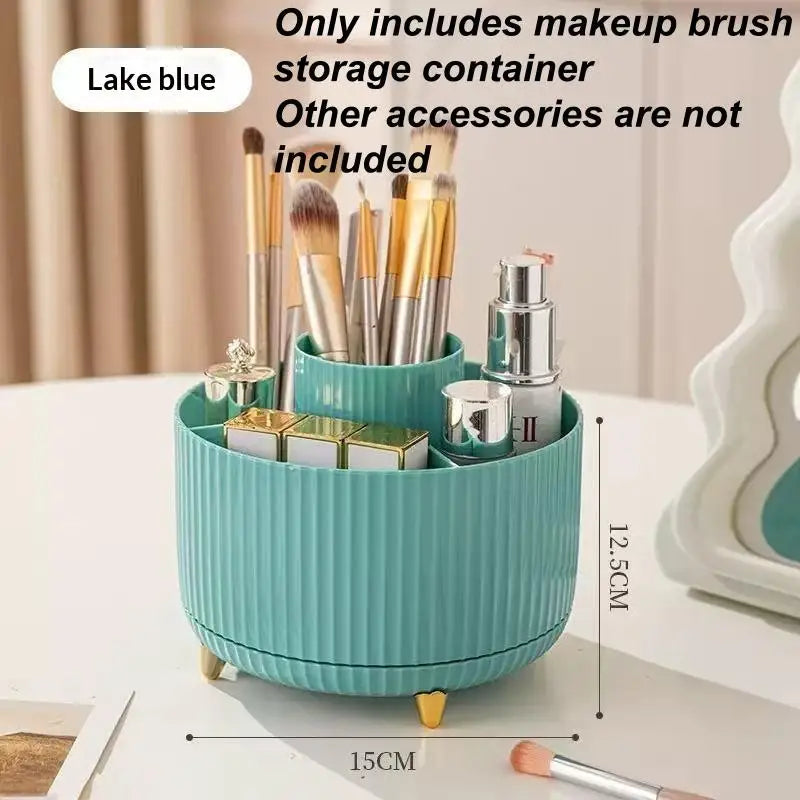organisateur maquillage crème blanche rayures verticales moderne pieds patte d'animal bouteilles produits cosmétiques brosse