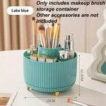 organisateur maquillage crème blanche rayures verticales moderne pieds patte d'animal bouteilles produits cosmétiques brosse