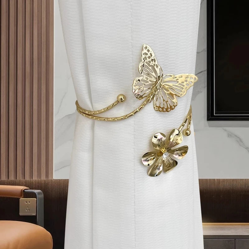 anneaux rideau décoratifs papillon fleur métal brillant or argenté moderne floral pièces
