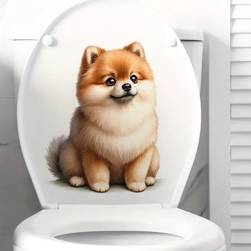 autocollant mural chien poméranien mignon illustration réaliste décor salon cuisine pvc adhésif amovible