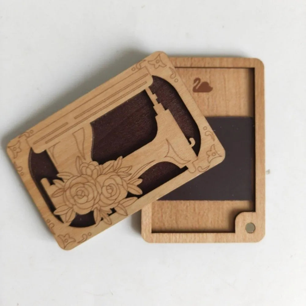 porte cartes bois floral motifs animaux clips minimaliste