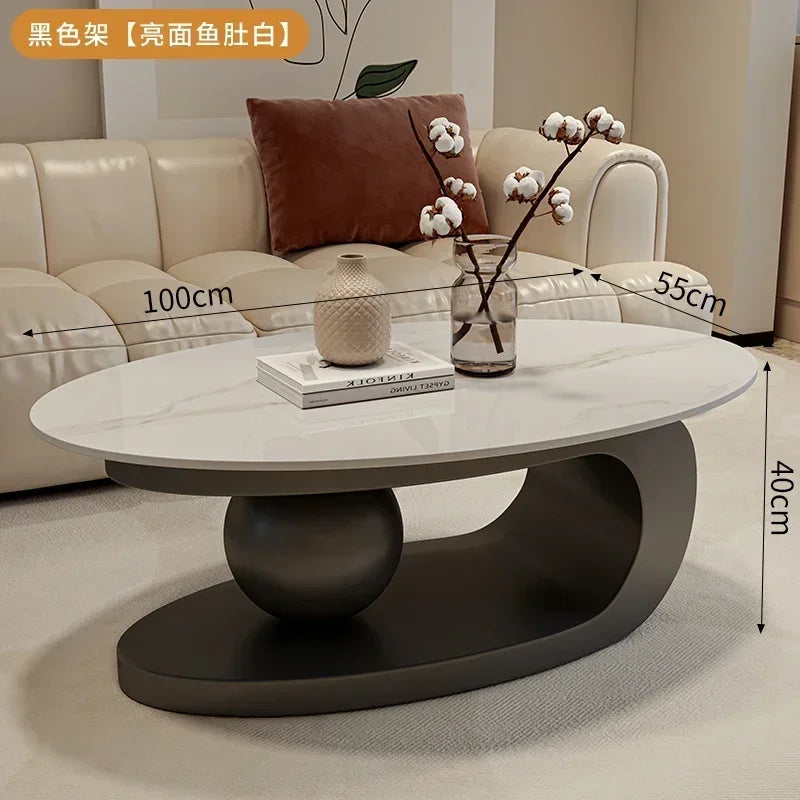 table basse ovale bois gris moderne meuble salon minimaliste tiroir rangement maison