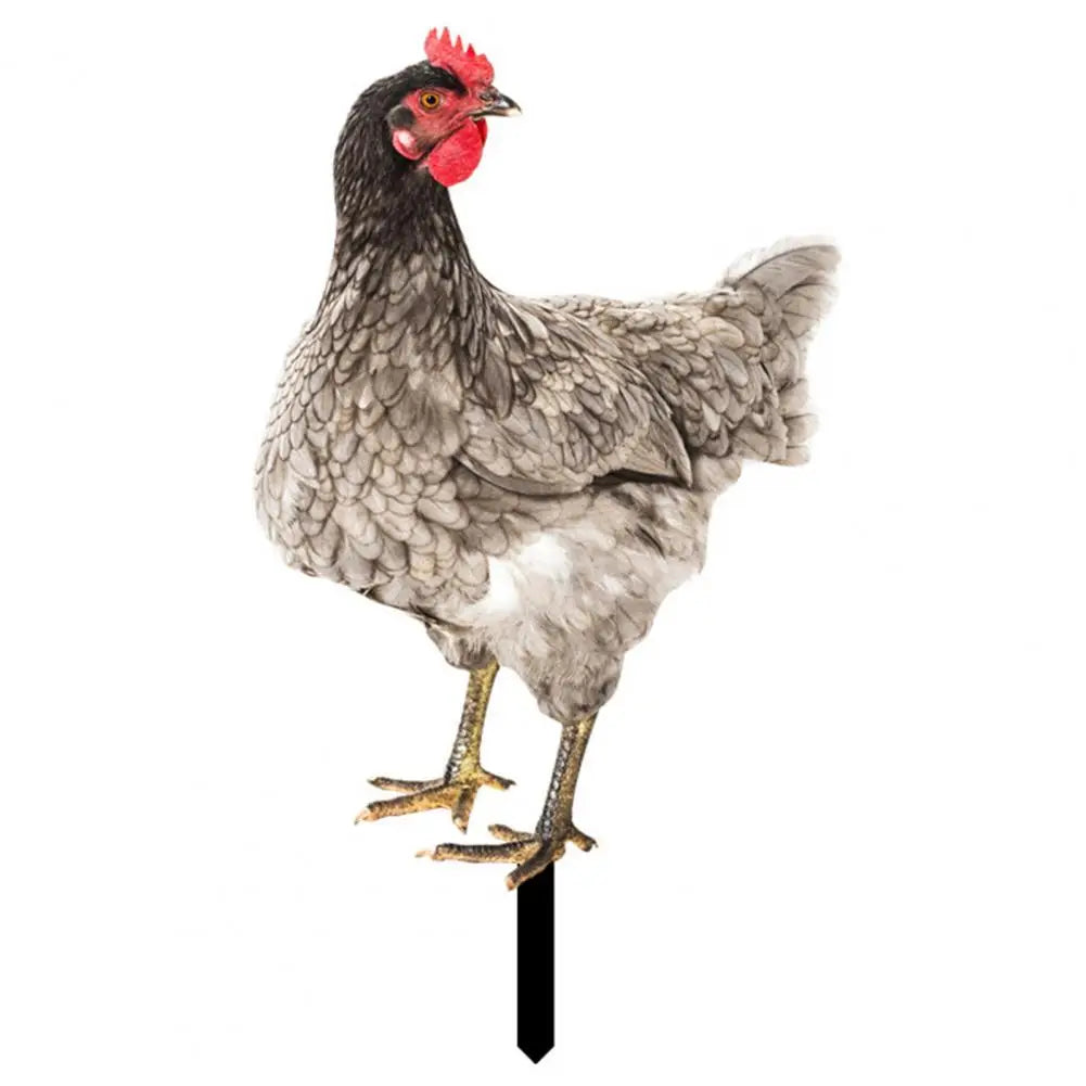 figurines poules gris marron noir blanches plumes yeux becs pattes réalistes extérieur tringle