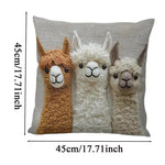 housse coussin lamas brodés fond texturé beige marron anniversaire noel décoration chambre