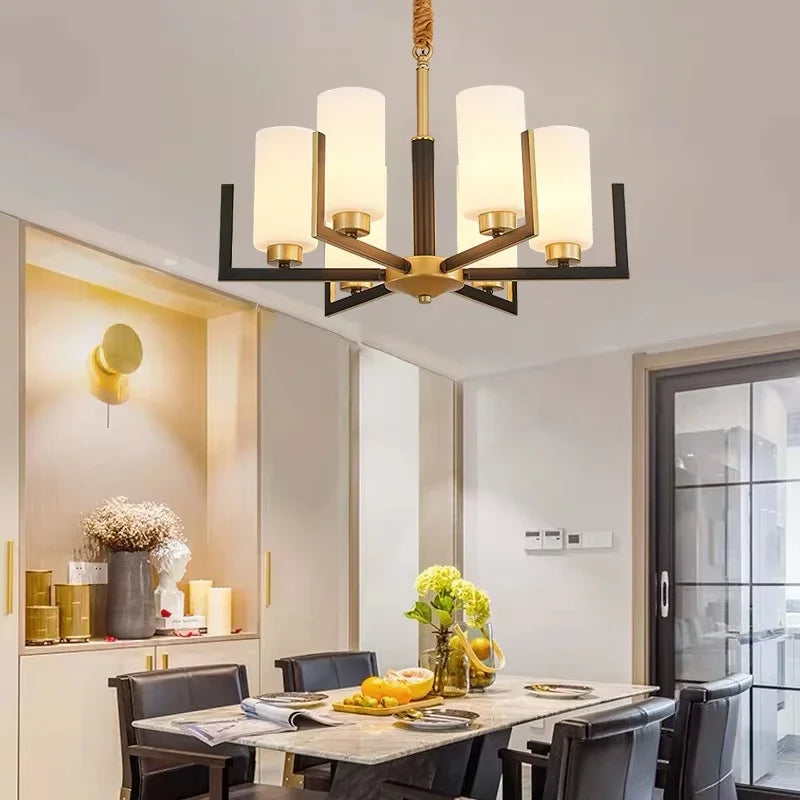 Suspension lumineuse or noir verres opalescents contemporains fer assemblage semi encastré led