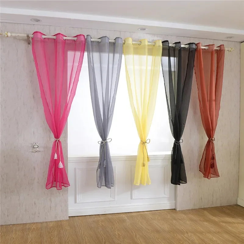 Rideau en tulle jaune translucide pour décoration intérieure