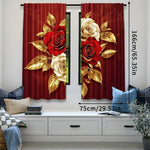 rideau moderne rouge doré roses feuilles polyester opaque deux panneaux