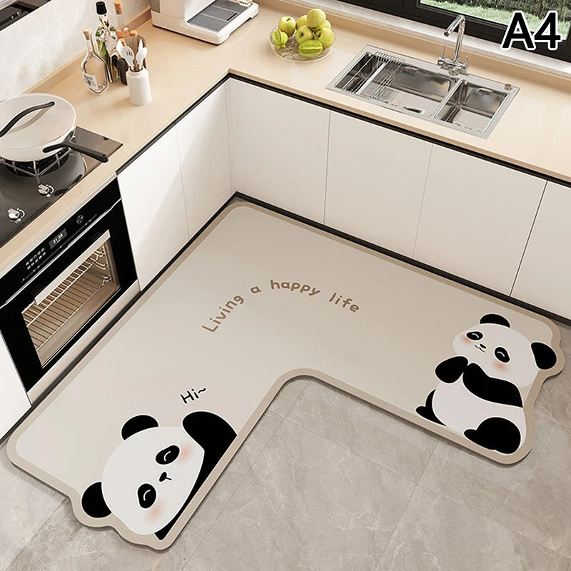 tapis sol cuisine marron gris noir blanc visage animaux ours chat panda dessin animé